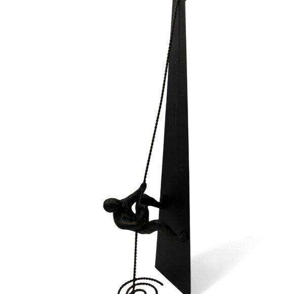 Cast Metal Man CLIMBING ROPE Heavy Sculpture Black and Gold Colours 26" Tall - Picture 4 of 12